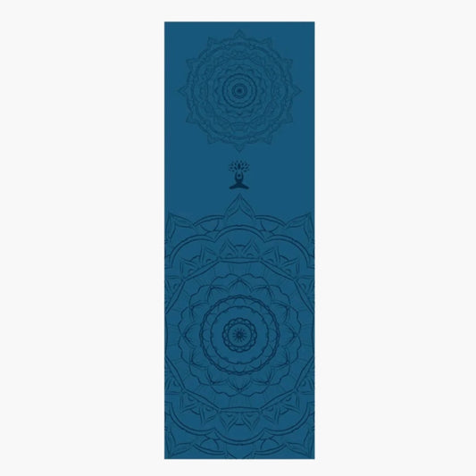 A non-slip yoga towel named "CornerGrip," featuring a deep blue color with intricate mandala patterns. Designed with secure corner pockets to prevent slipping and bunching during practice, this microfiber towel enhances grip, absorbs sweat, and provides a soft yet stable surface for hot yoga, pilates, and meditation. Lightweight and quick-drying, it’s ideal for yogis seeking extra hygiene and comfort on their mat.