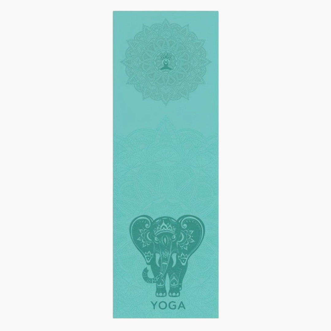 The CornerGrip Yoga Towel in the Radiant Elephant design is a high-performance microfiber towel designed to enhance stability, comfort, and hygiene during yoga practice. Featuring a striking light blue color with an intricate mandala and elephant motif, this towel symbolizes wisdom, strength, and mindfulness. It includes innovative corner pockets that securely attach to a yoga mat, preventing slipping and bunching for a distraction-free session.