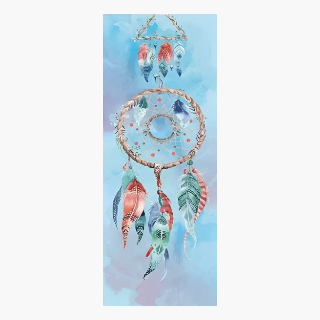 The EcoComfort Yoga Towel in the Bliss Wave design is a high-quality microfiber towel designed to provide stability, comfort, and hygiene during yoga practice. Featuring a serene watercolor-inspired background with a beautifully detailed dreamcatcher and feather motif in soft blues, teals, and warm earth tones, this towel embodies tranquility and spiritual balance. Its skid-free surface ensures excellent grip, preventing slipping during intense or hot yoga sessions.