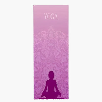 The EcoComfort Yoga Towel in the True Harmony design is a high-performance microfiber towel crafted for stability, comfort, and hygiene during yoga practice. Featuring a stunning gradient of soft purple tones with an intricate mandala pattern and a serene meditative silhouette, this towel embodies balance and mindfulness. Its skid-free surface provides excellent grip, preventing slipping during heated or intense sessions.