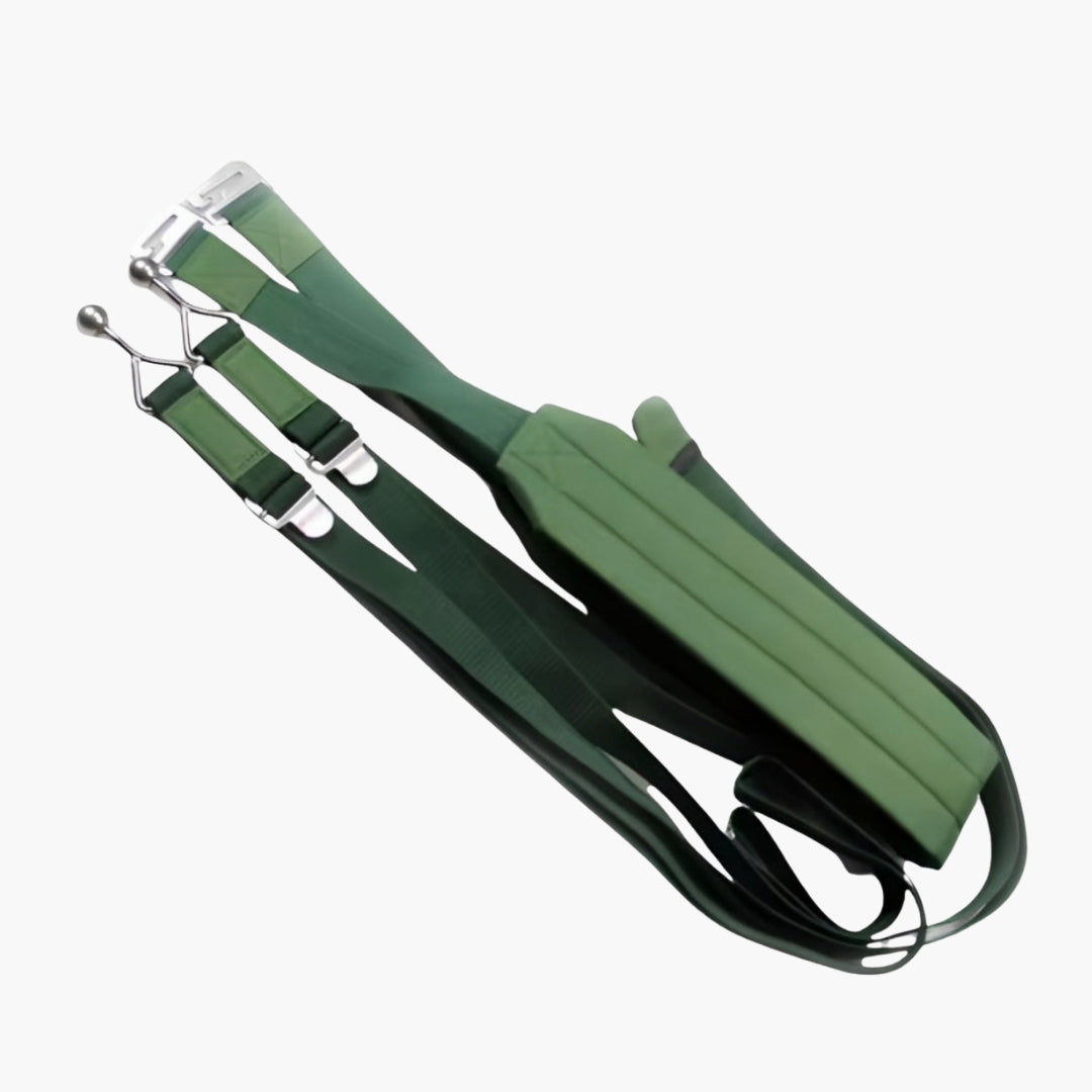 The Iyengar Yoga Wall Rope Set in green is a premium accessory designed to enhance stretching, alignment, and rehabilitation exercises. Featuring durable extension and pelvic belts, a high-strength carbon steel ball buckle, and versatile applications for spinal decompression and supported asanas. Ideal for deepening yoga practice at home or in the studio, promoting flexibility and balance.