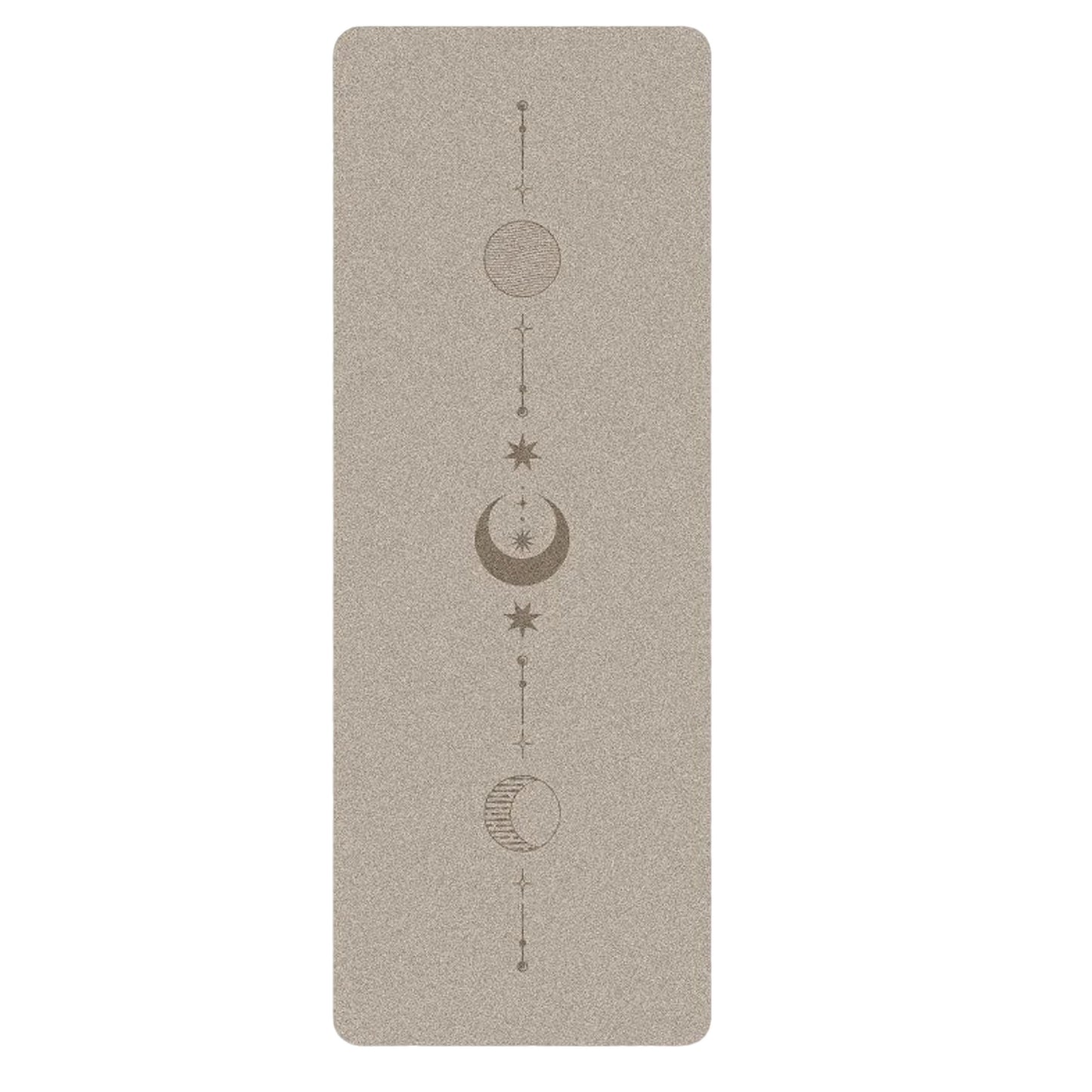 Image of the EcoFlow Yoga Mat in a calming green hue, featuring celestial designs with a moon and stars alignment line. Made from eco-friendly natural rubber, the mat offers a non-slip surface and optimal cushioning for stability and comfort. The minimalistic and spiritual design makes it a stylish and functional companion for yoga or Pilates practice.