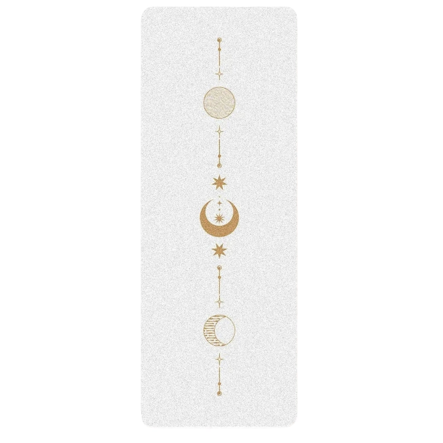 Image of the EcoFlow Yoga Mat in a calming green hue, featuring celestial designs with a moon and stars alignment line. Made from eco-friendly natural rubber, the mat offers a non-slip surface and optimal cushioning for stability and comfort. The minimalistic and spiritual design makes it a stylish and functional companion for yoga or Pilates practice.