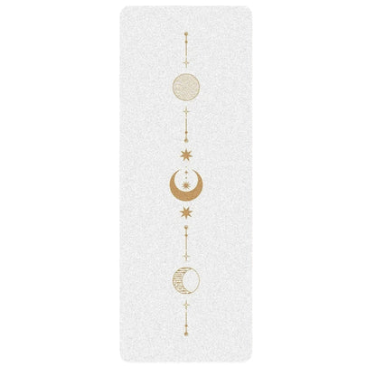 Image of the EcoFlow Yoga Mat in a calming green hue, featuring celestial designs with a moon and stars alignment line. Made from eco-friendly natural rubber, the mat offers a non-slip surface and optimal cushioning for stability and comfort. The minimalistic and spiritual design makes it a stylish and functional companion for yoga or Pilates practice.