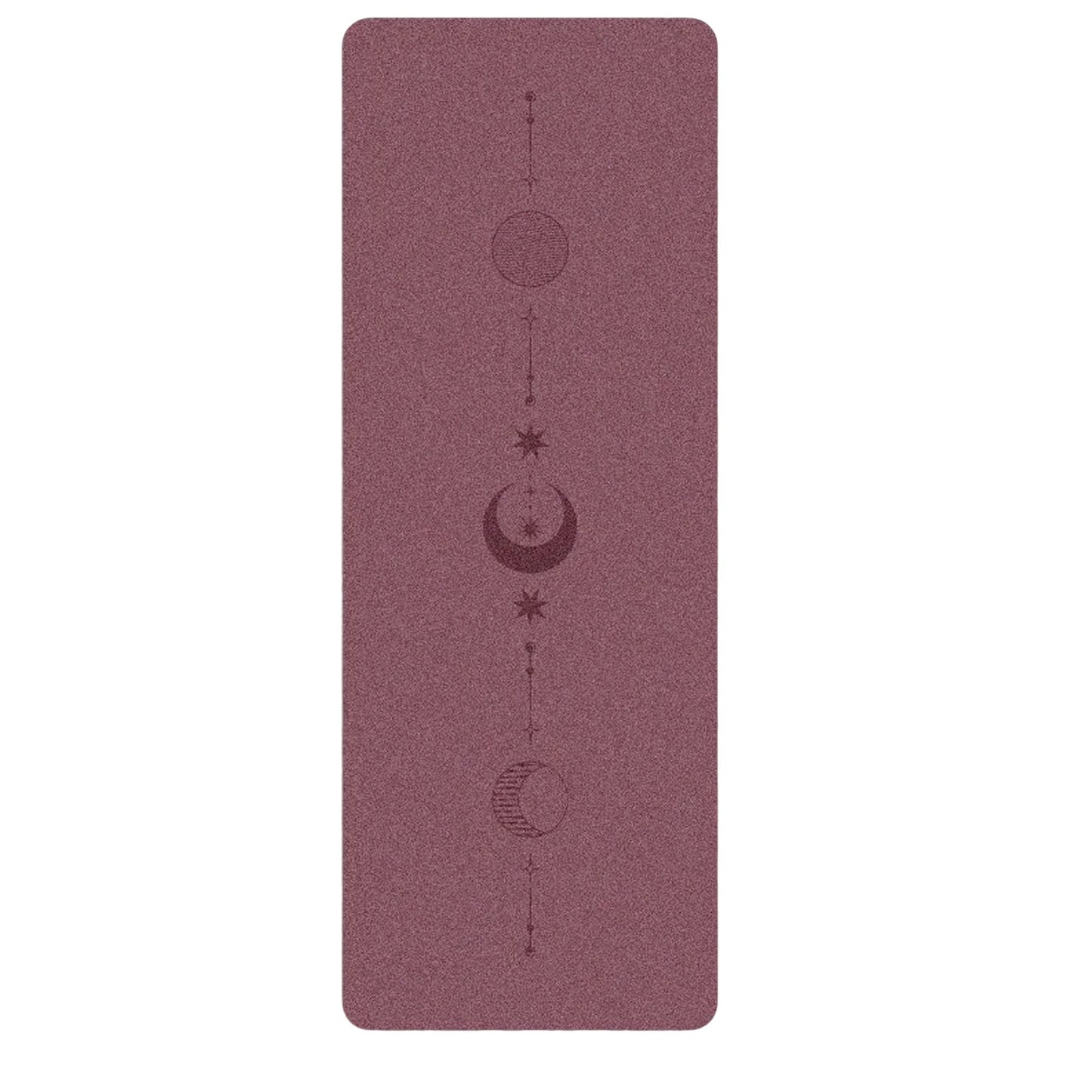 Image of the EcoFlow Yoga Mat in a calming green hue, featuring celestial designs with a moon and stars alignment line. Made from eco-friendly natural rubber, the mat offers a non-slip surface and optimal cushioning for stability and comfort. The minimalistic and spiritual design makes it a stylish and functional companion for yoga or Pilates practice.