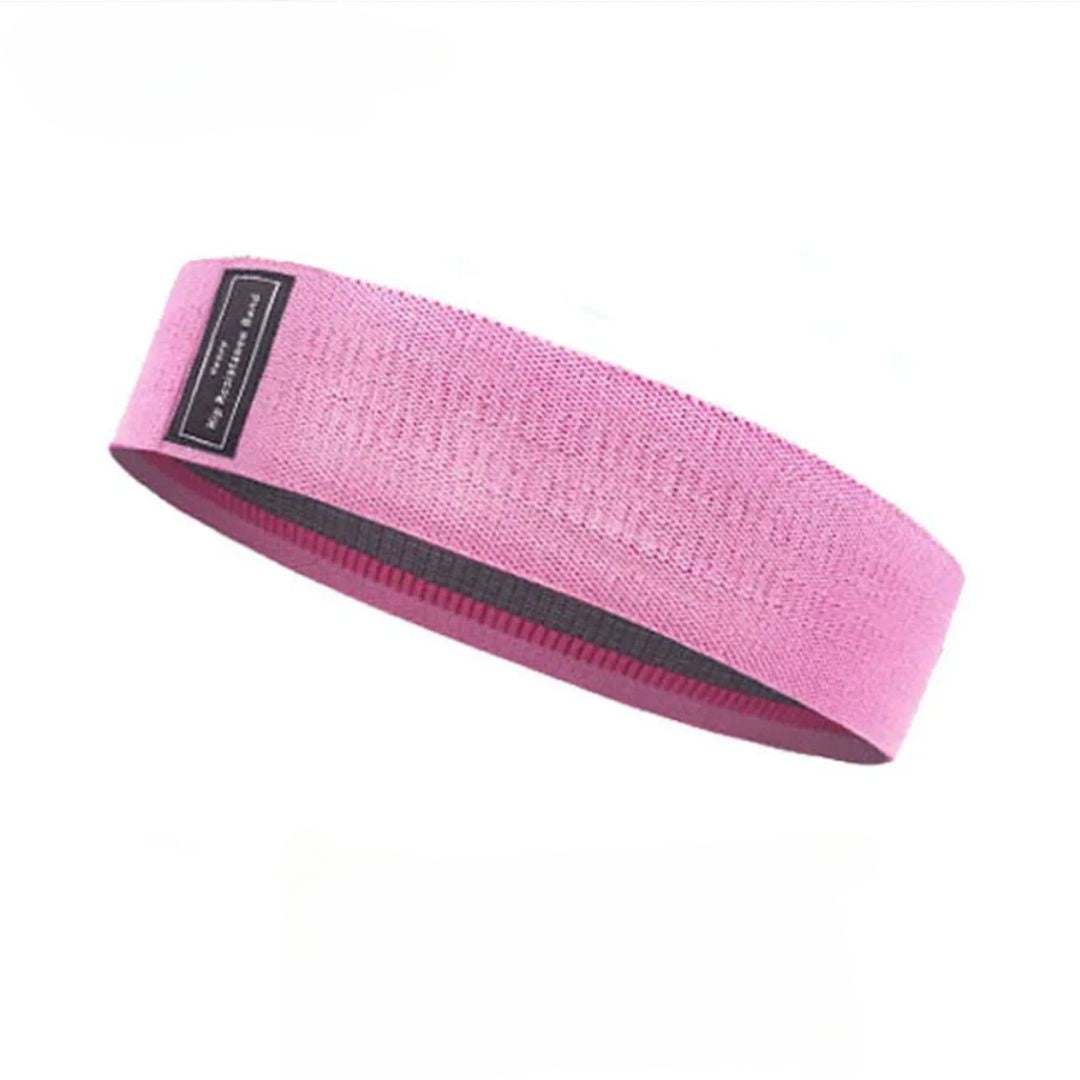 Image of the OmBand, a durable and elastic resistance band made from high-quality polyester and latex silk. Shown in light gray, this versatile band is designed for lower body exercises, providing resistance to enhance strength, flexibility, and muscle tone. Perfect for all fitness levels, it is an essential accessory for home or gym workouts.