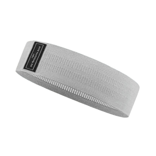 Image of the OmBand, a durable and elastic resistance band made from high-quality polyester and latex silk. Shown in light gray, this versatile band is designed for lower body exercises, providing resistance to enhance strength, flexibility, and muscle tone. Perfect for all fitness levels, it is an essential accessory for home or gym workouts.