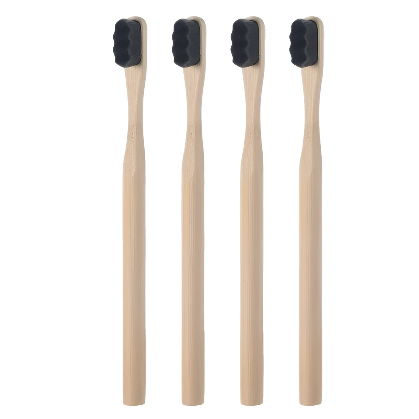 Image of PureEarth toothbrushes featuring natural bamboo handles and black bristles. These eco-friendly toothbrushes are designed to reduce plastic waste while providing a deep and effective clean. Displayed in a minimalist setting, they are perfect for those seeking a sustainable oral care solution.