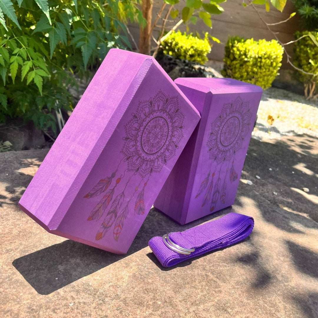 purple yoga block plentyoga zenblock two zenblock and one strap
